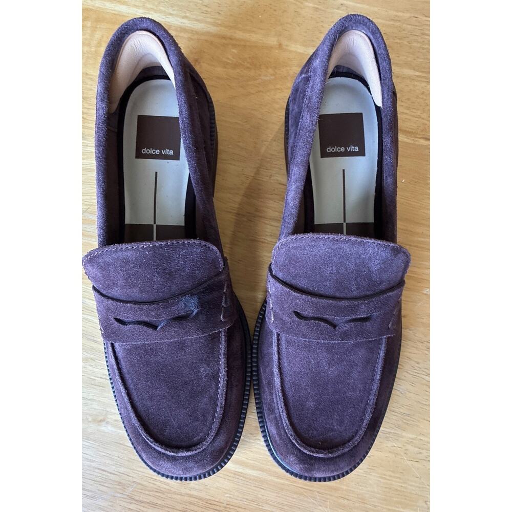 Dolce Vita Purple mocha Suede Penny Loafer 90s Chunky Lug Comfy Worn Once